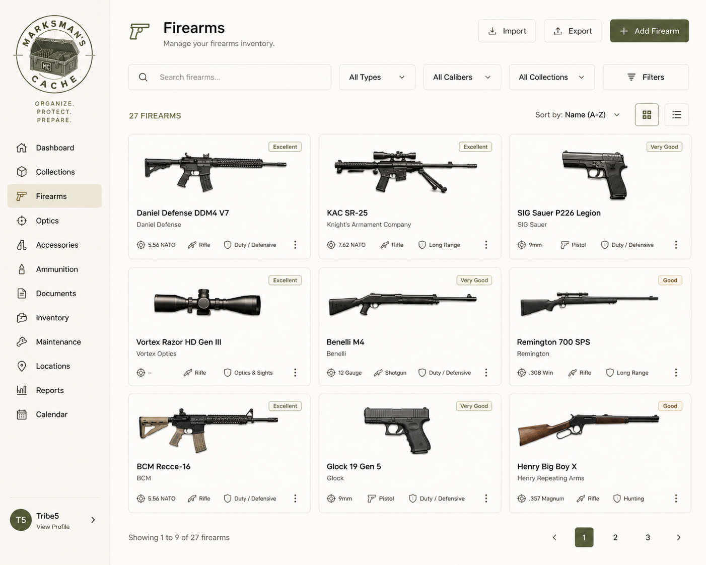 Firearms Grid — Light Theme
