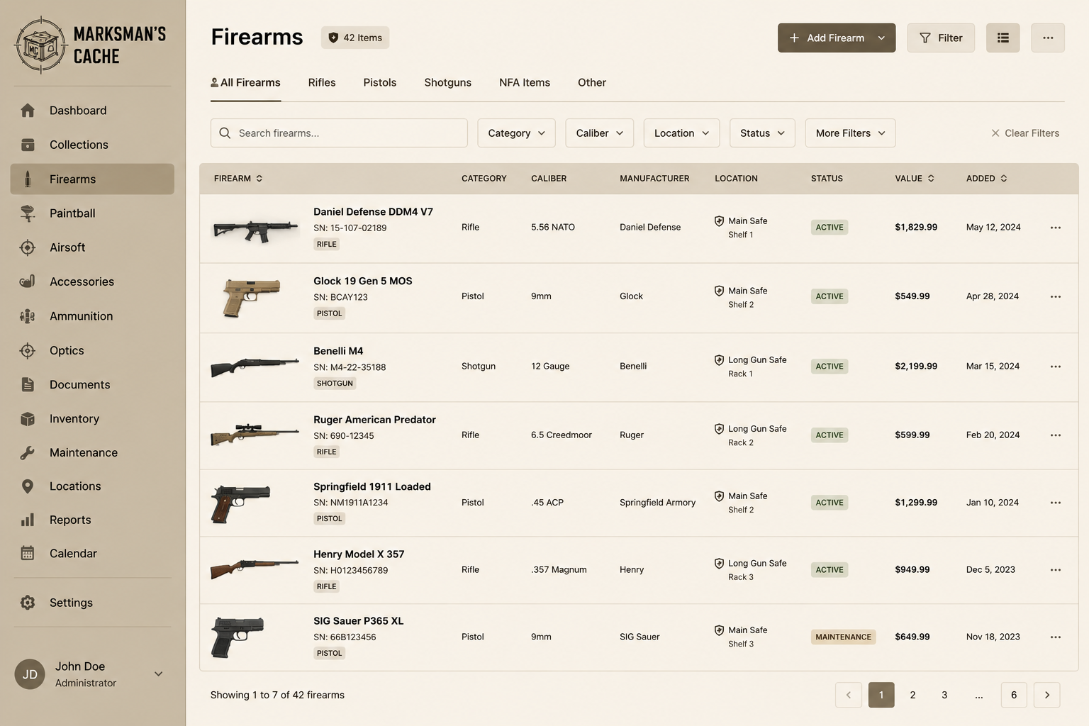 Firearms List — FDE Theme